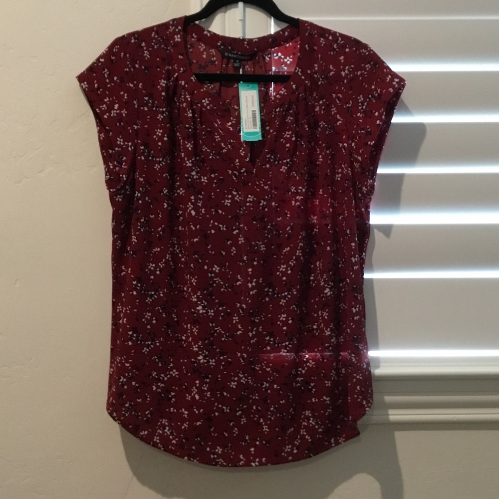 41 Hawthorn Burgundy Floral Cap-Sleeve Blouse